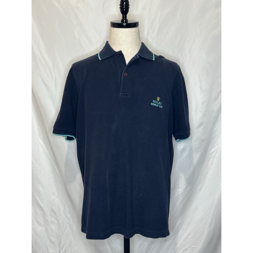 Vintage Rolex World Cup Polo Shirt Mens Large Navy Blue Golf Italy Exclusive